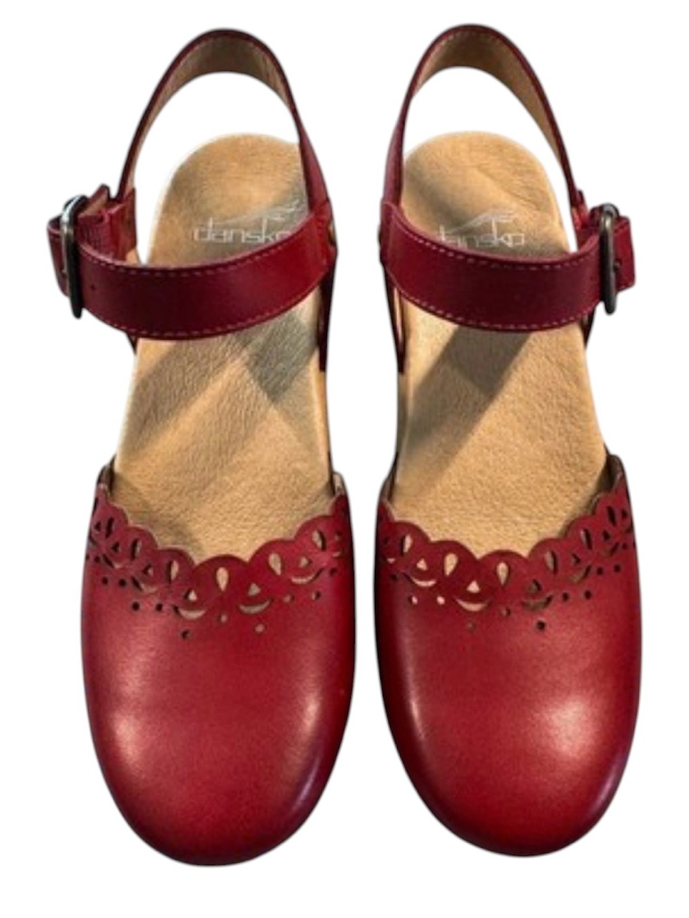 Dansko Red Leather Mary Jane Slingback Clogs with Scalloped Cutouts💕 - Picture 7 of 16